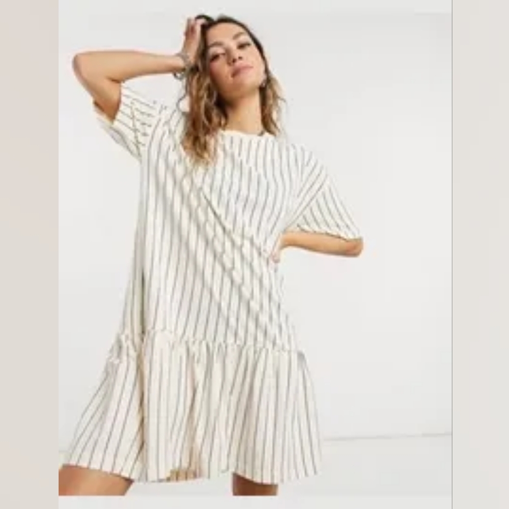ASOS Cream Striped Midi Dress
